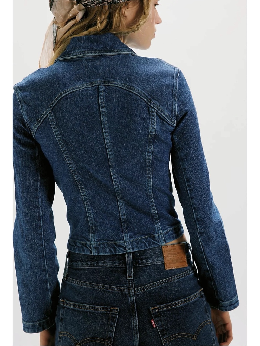 Free People Retro Y2K 90s Double Zip River Denim Jean Jacket in Blue NWT Large - Picture 3 of 11